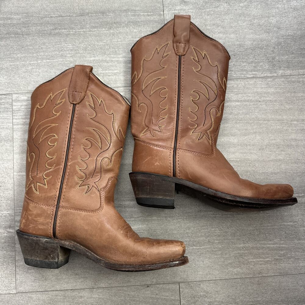 BOYS OLD WEST COWBOY SNIP TOE BROWN BOOTS SIZE 1.5D CF8229 - Picture 4 of 6